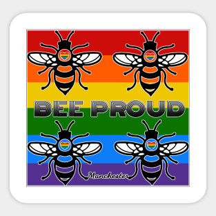 BEE PROUD. Celebrate Manchester Pride with this bold, rainbow flag bee design Sticker